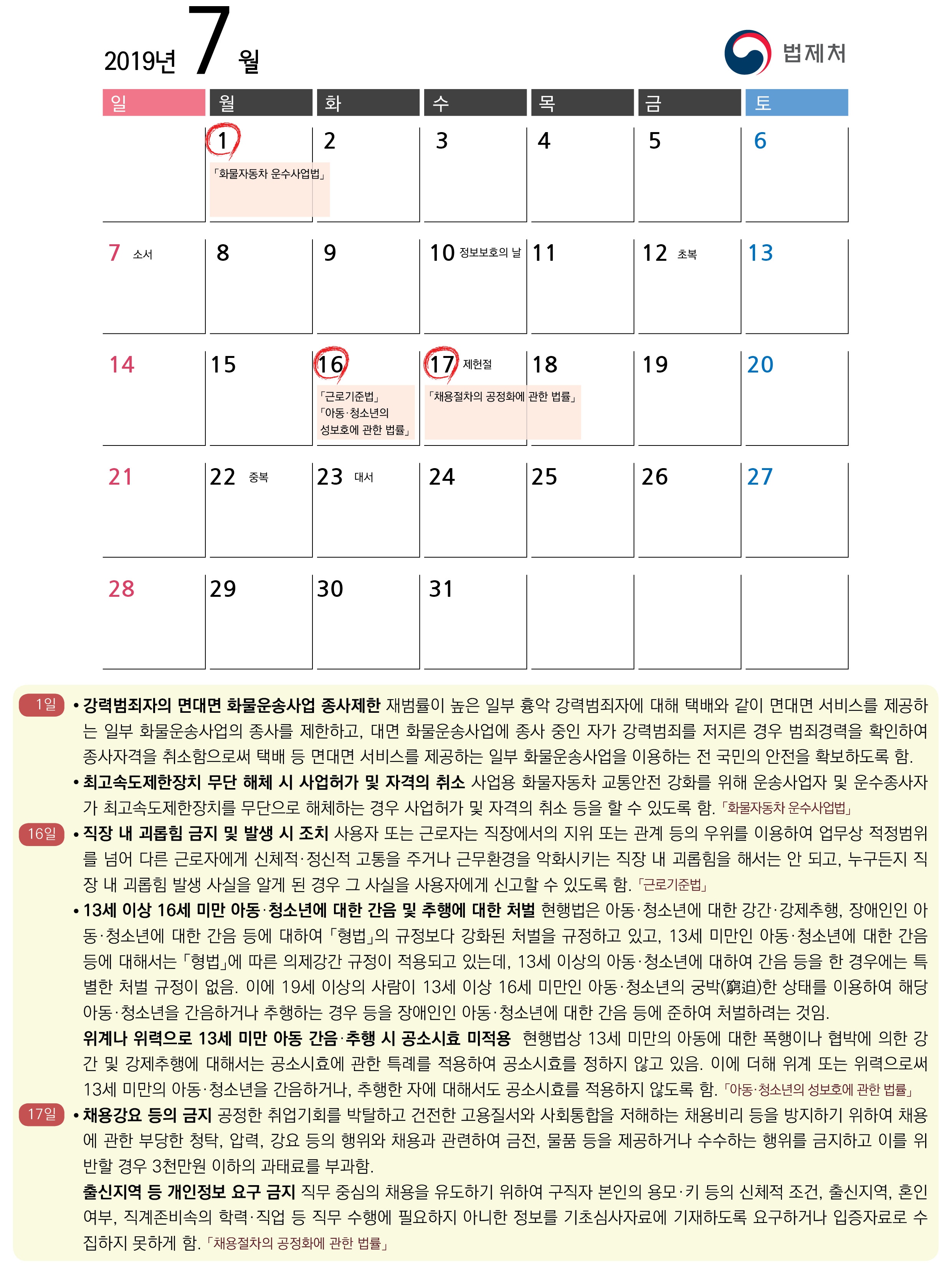 2019년 7월 주요시행법령