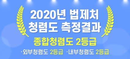 2020년 법제처 청렴도 측정결과 종합청렴도 2등급, 외부청렴도 2등급, 내부청렴도 2등급